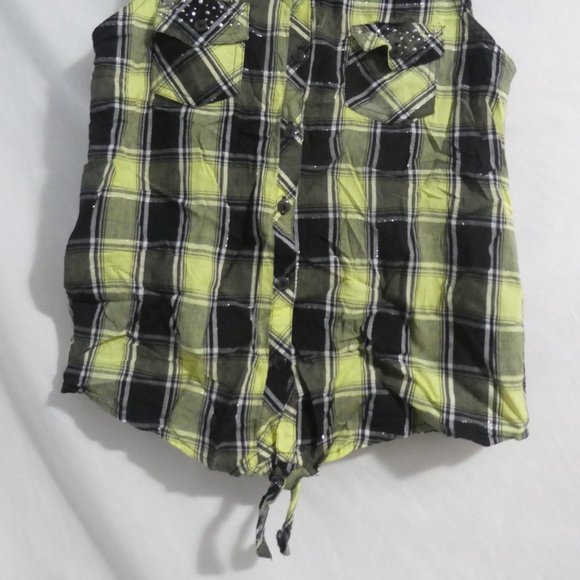JUSTICE | size 20 | button down plaid tank | tie waist | silver rhinestones - Picture 9 of 15